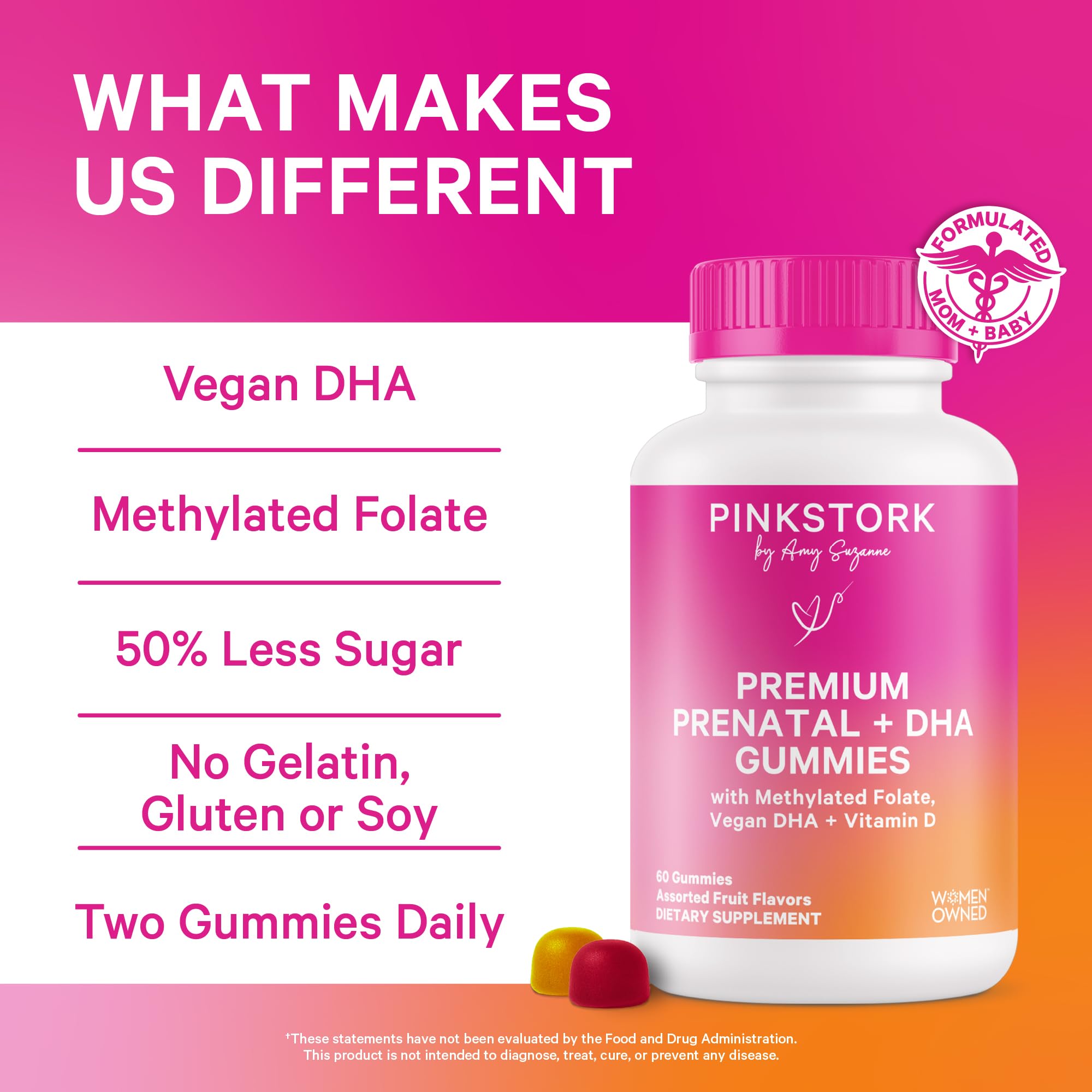 Pink Stork Prenatal Gummy Folate: methylated folate for easy absorption