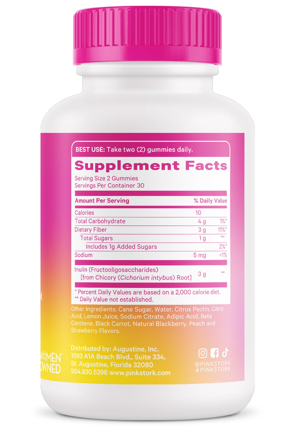 Pink Stork Prenatal Fiber Gummies daily-dose display promotes regularity