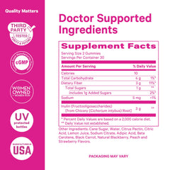 Pink Stork Prenatal Fiber Gummies with glass of water for easy digestion aid