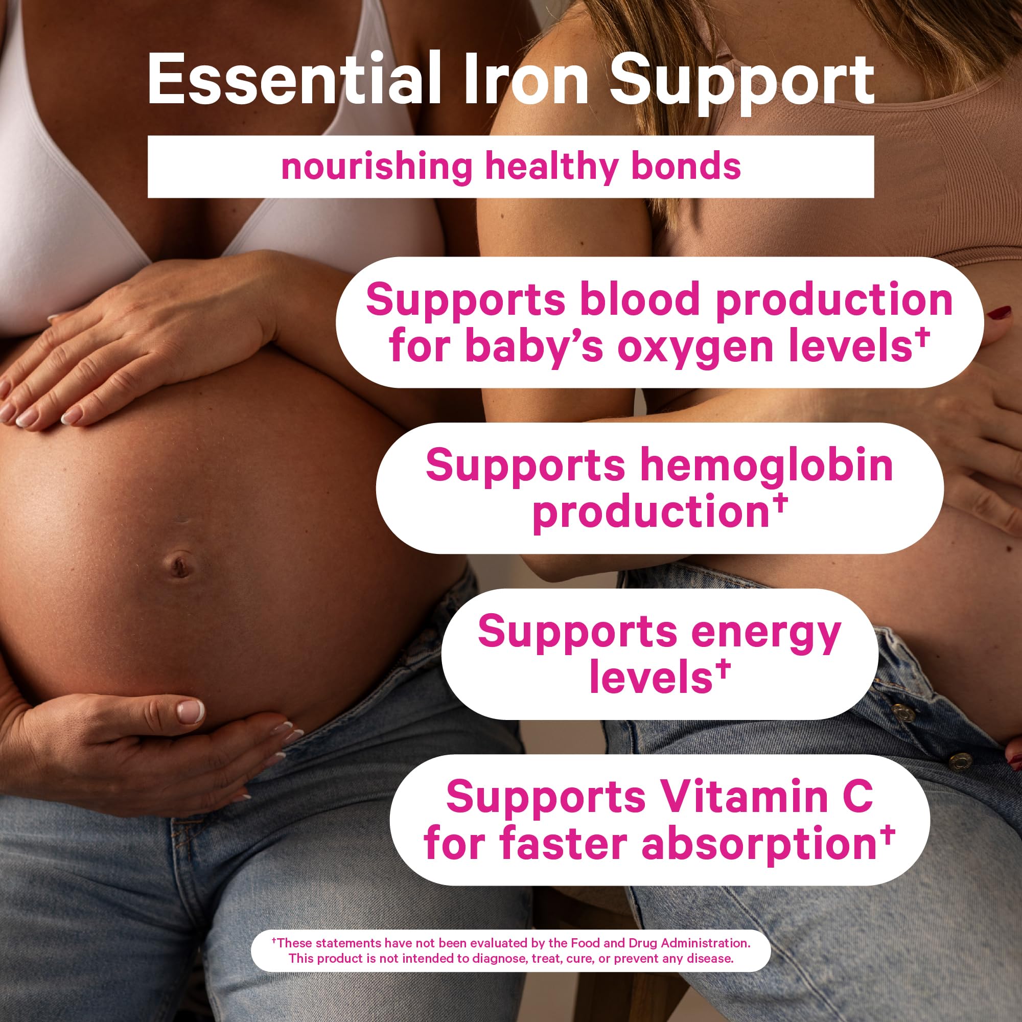 Pink Stork Prenatal Iron Gummies gelatin-free formula suitable for dietary needs.