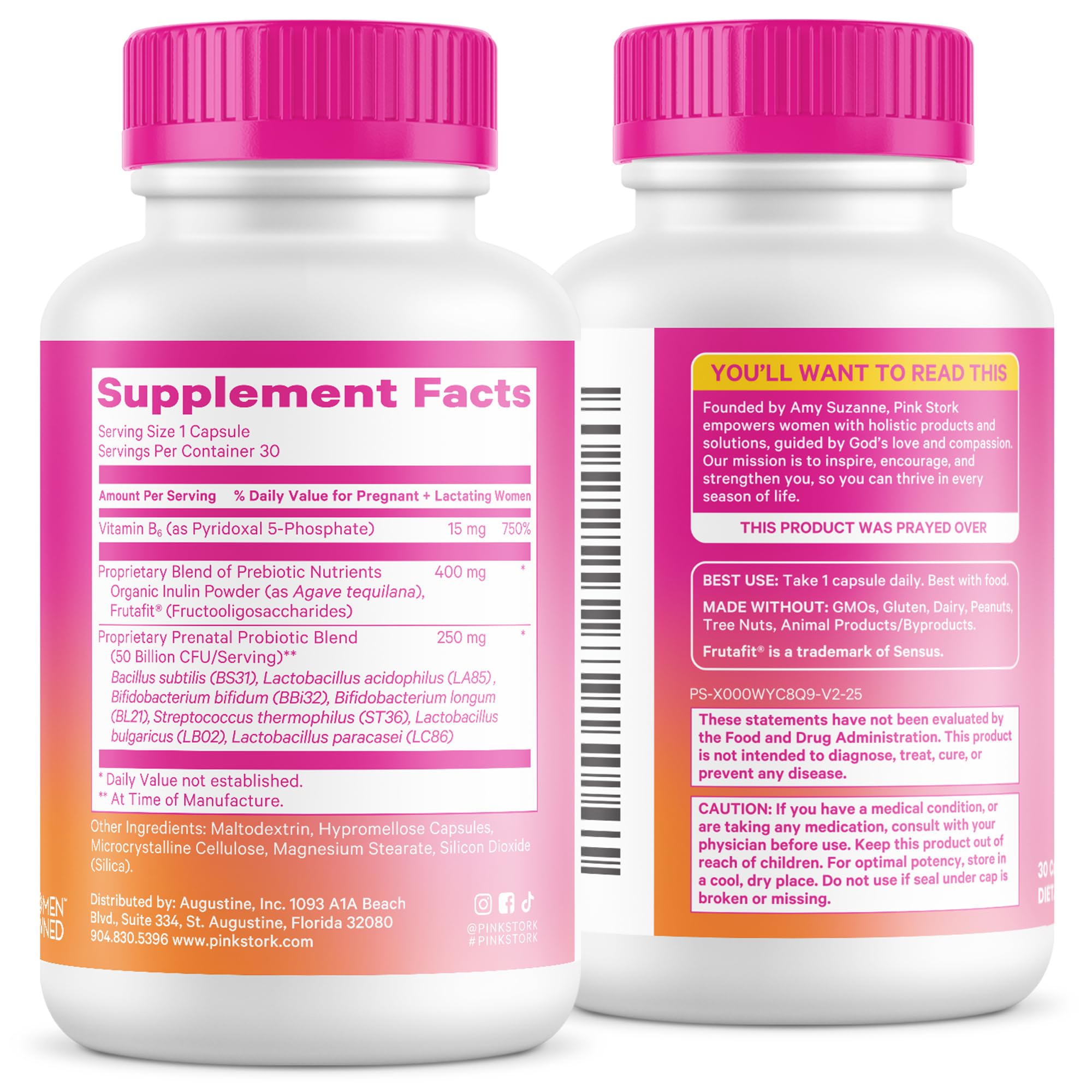 Lifestyle shot of a pregnant mom integrating Pink Stork probiotic into daily routine.