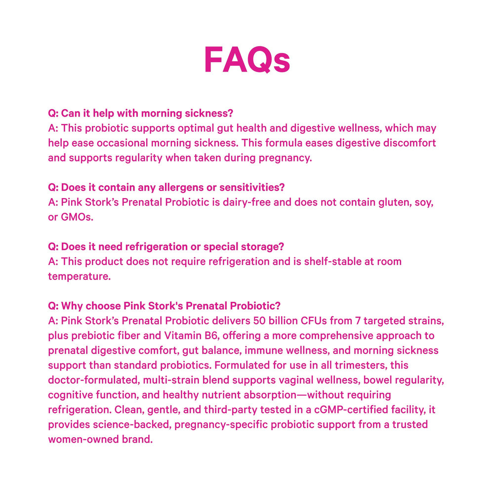 Third-party tested seal on Pink Stork Prenatal Probiotic packaging.