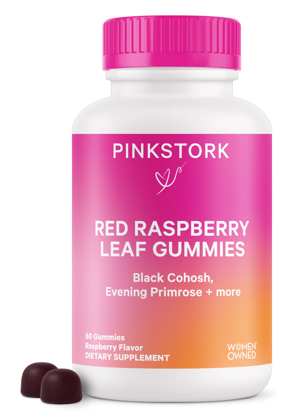 Pink Stork Red Raspberry Leaf Gummies bottle for convenient labor prep use