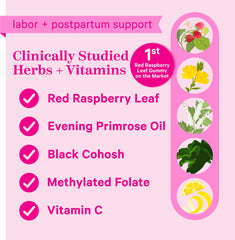 Pink Stork Red Raspberry Leaf Gummies closeup highlighting chewy texture and color