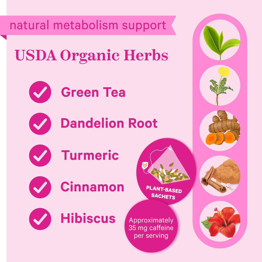 Pink Stork Slim Tea blends ginger and hibiscus for vibrant flavor and digestion.