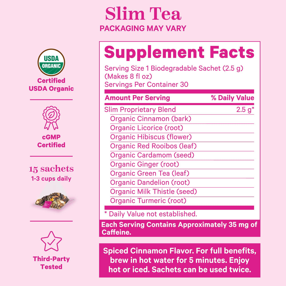 Pink Stork Slim Tea organic blend promotes clean gluten-free wellness.