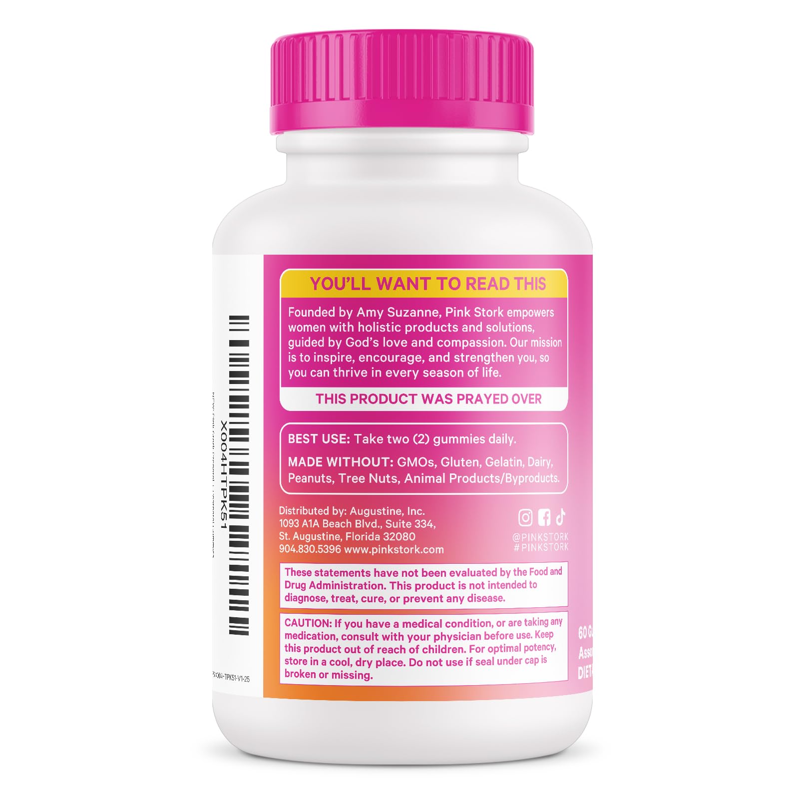 Pink Stork bottle with label communicates third-party tested quality