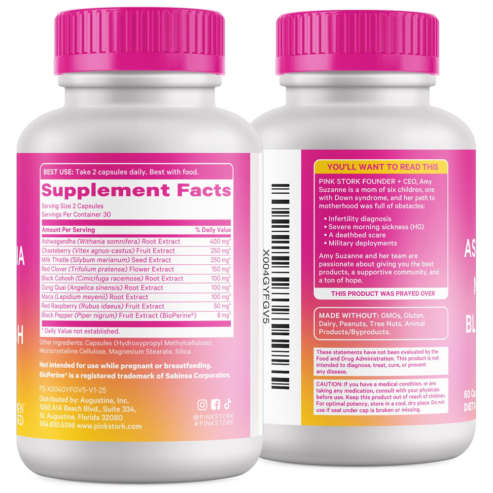 Pink Stork seal of third-party testing on packaging.