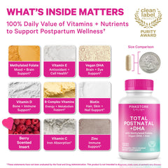 Close-up of Pink Stork Total Postnatal capsules for easy daily use