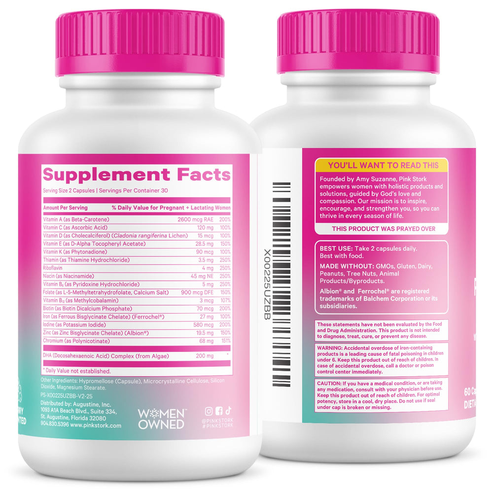 Mom taking Pink Stork Total Postnatal capsules with a meal