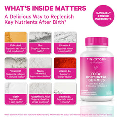 Close-up of Pink Stork gummies texture for easy daily nutrition