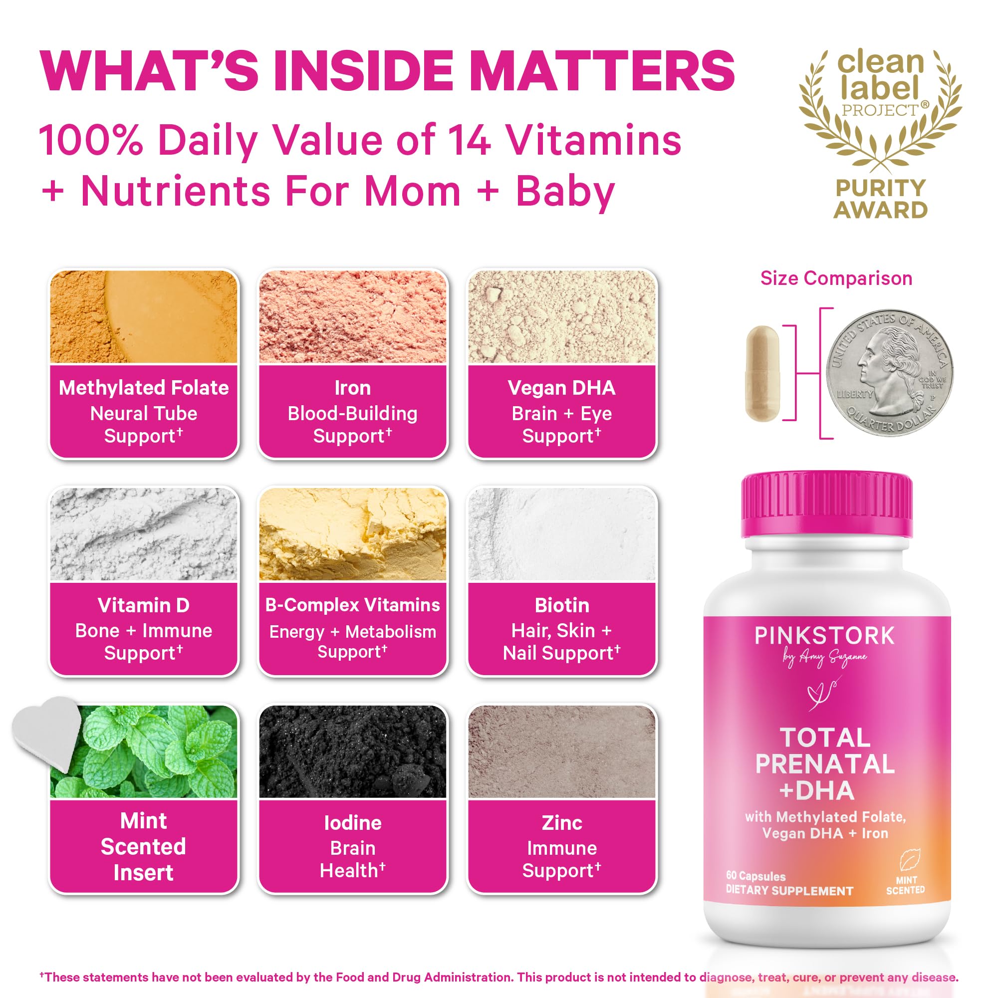 Pink Stork Total Prenatal with 5-MTHF folate for bioavailable pregnancy support.