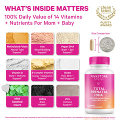 Pink Stork Total Prenatal with 5-MTHF folate for bioavailable pregnancy support.