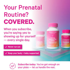 Pink Stork Total Prenatal choline for baby's cognitive development support.