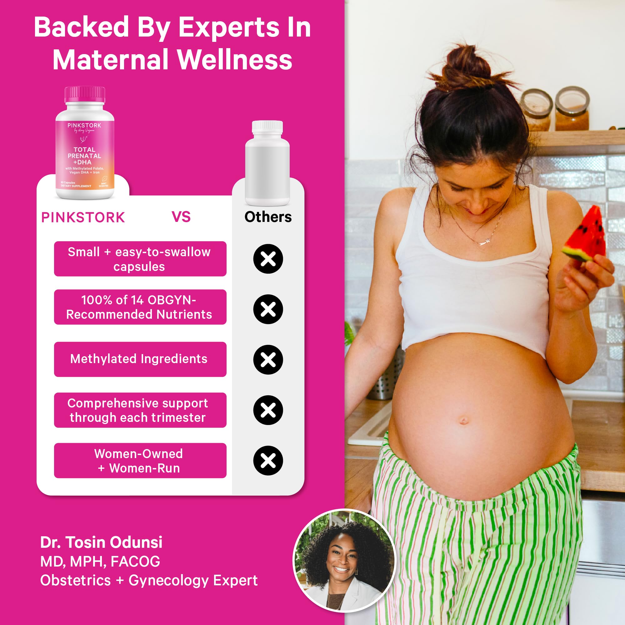 Pink Stork Total Prenatal iron 27 mg for healthy blood and oxygen delivery.