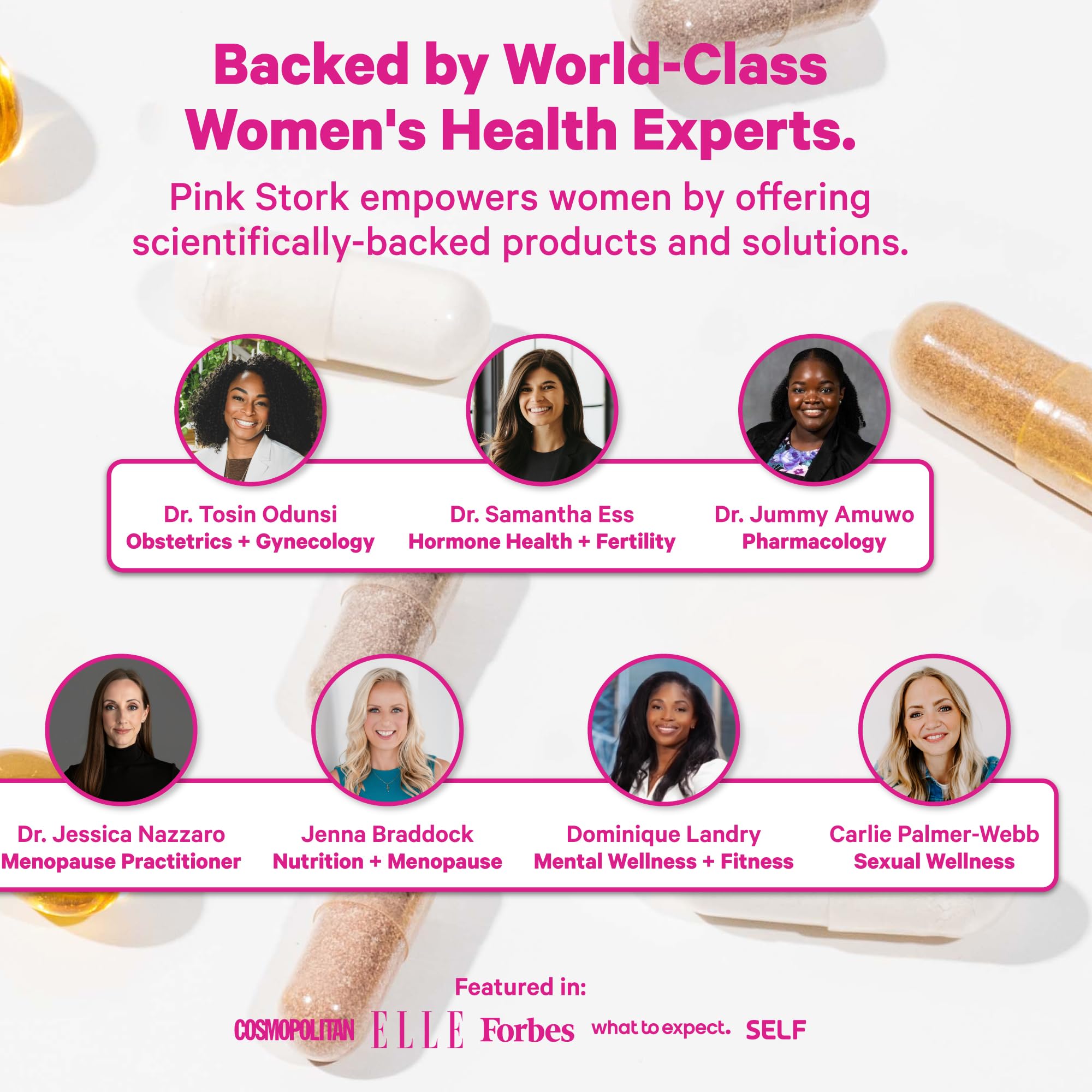 Pink Stork Total Women’s Multivitamin glass bottle emphasizes premium quality.
