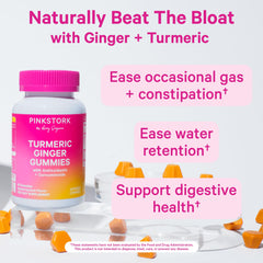 Pink Stork Turmeric Ginger Gummies close-up highlighting apricot flavor for daily digestive support