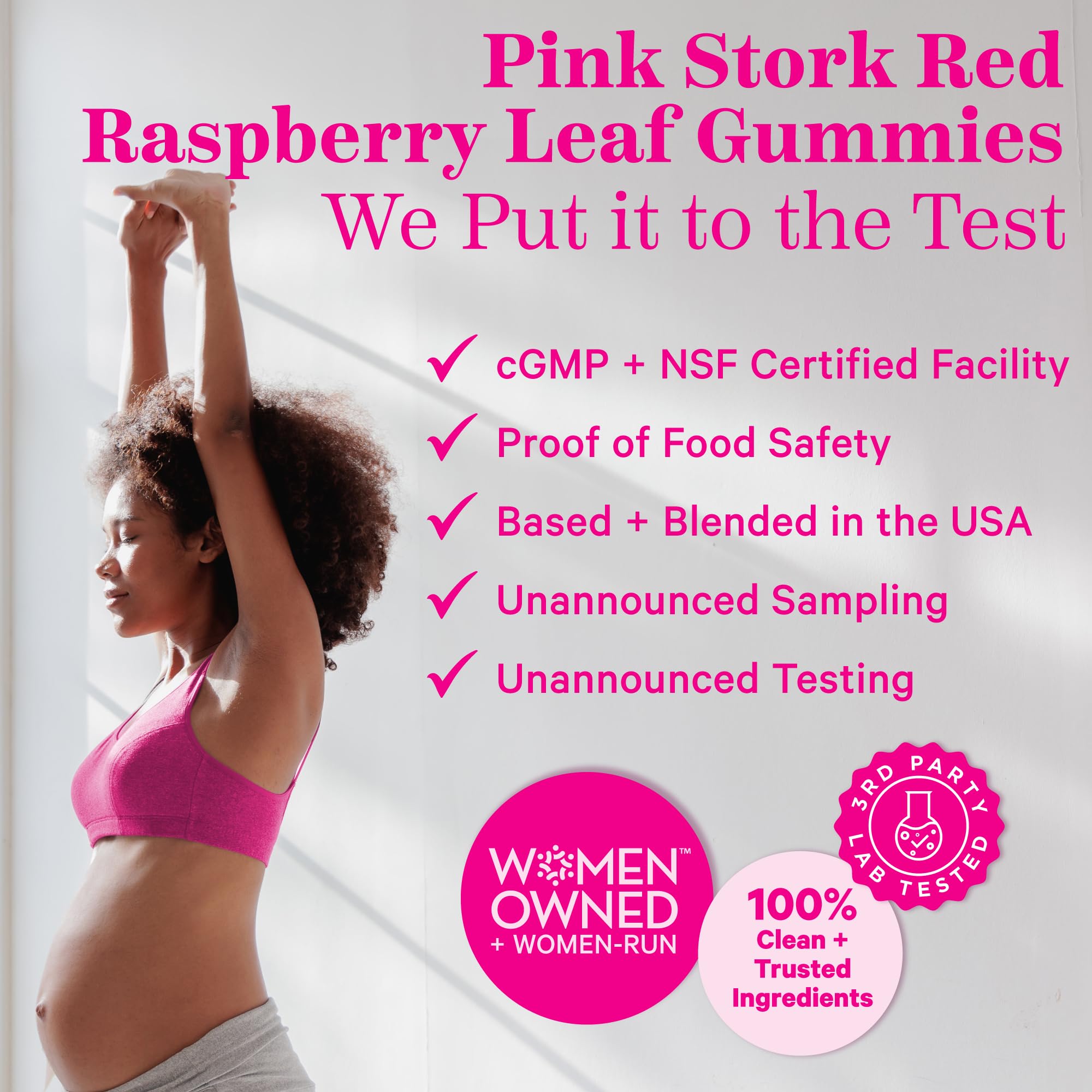 Pink Stork vegan non-GMO label on bottle signals clean plant-based supplement