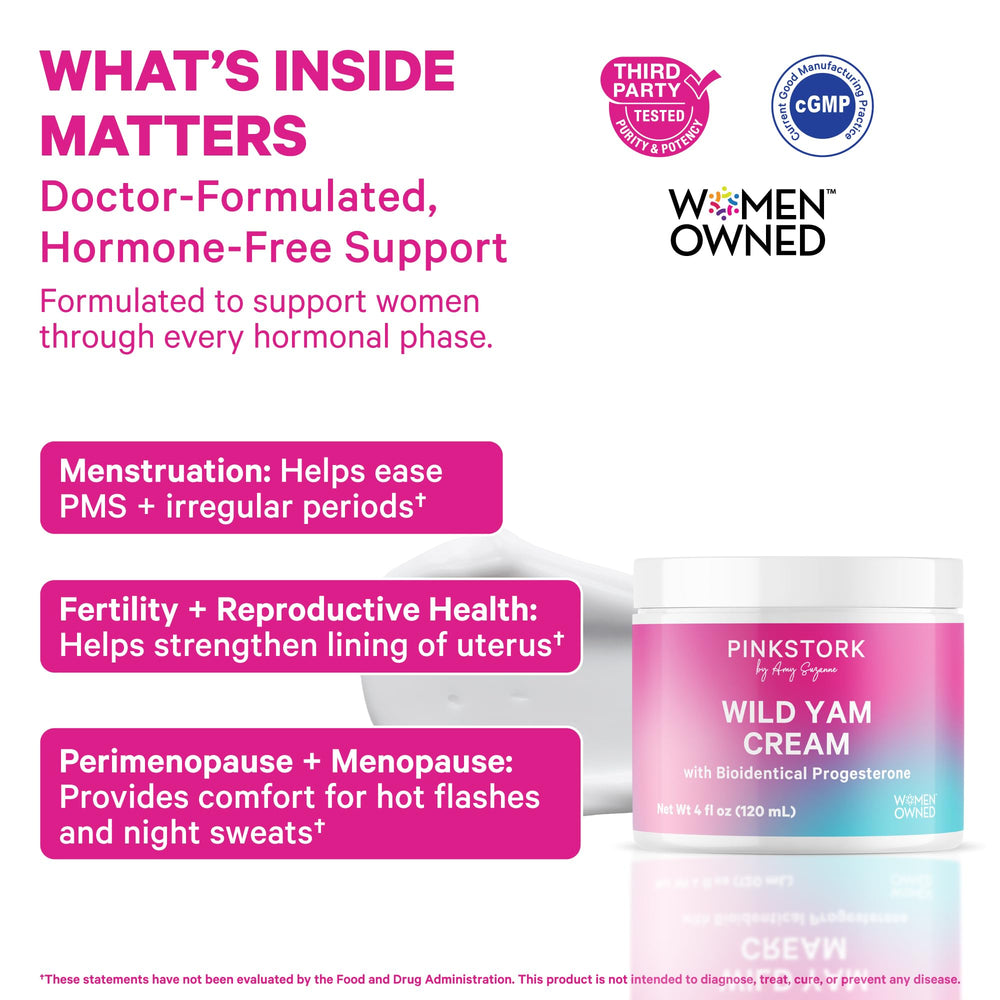 Pink Stork Wild Yam Cream application on the wrist for daily use.