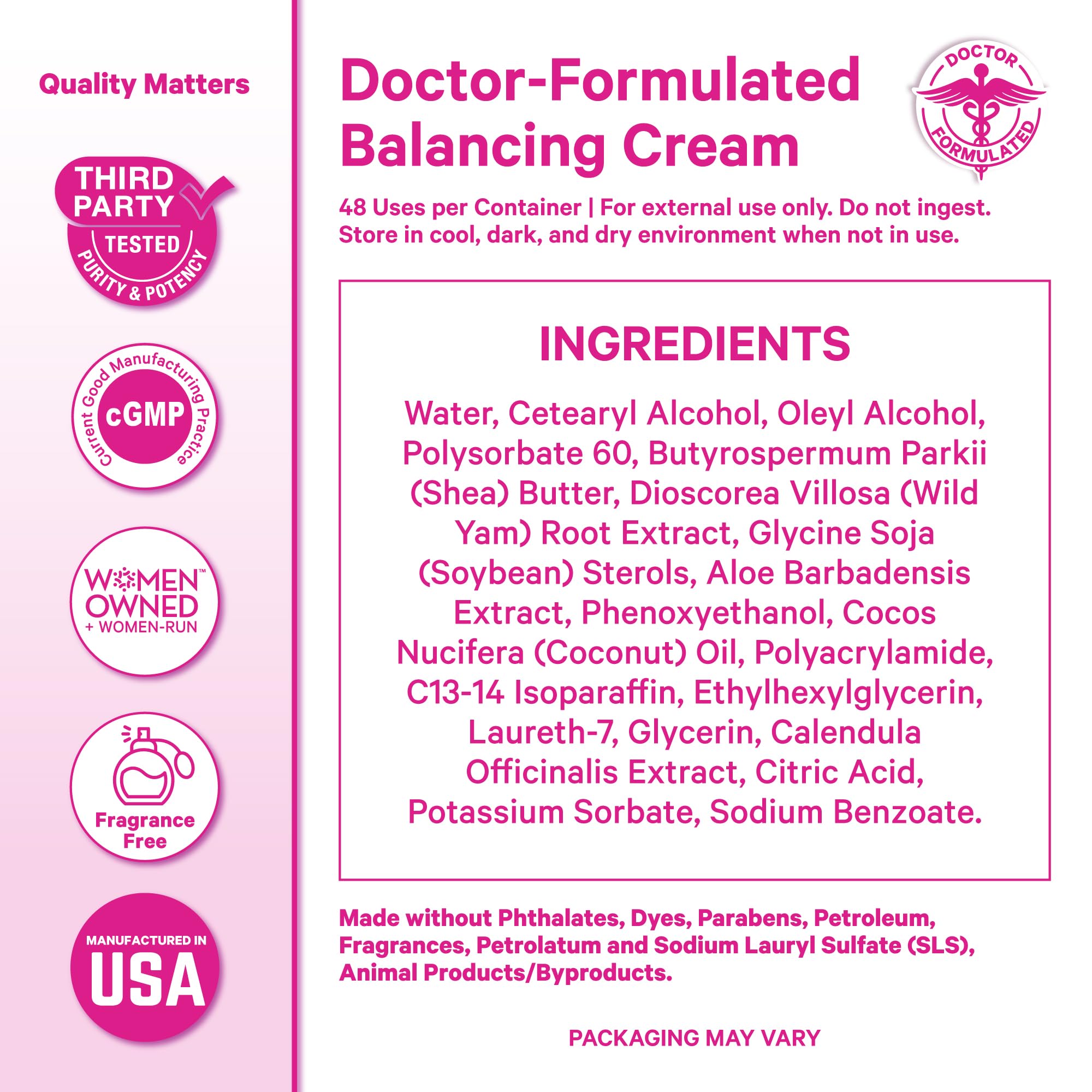 Pink Stork Wild Yam Cream unscented formula shown on label.