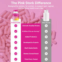 Pink Stork packaging box on display emphasizes vegan, non-GMO formula
