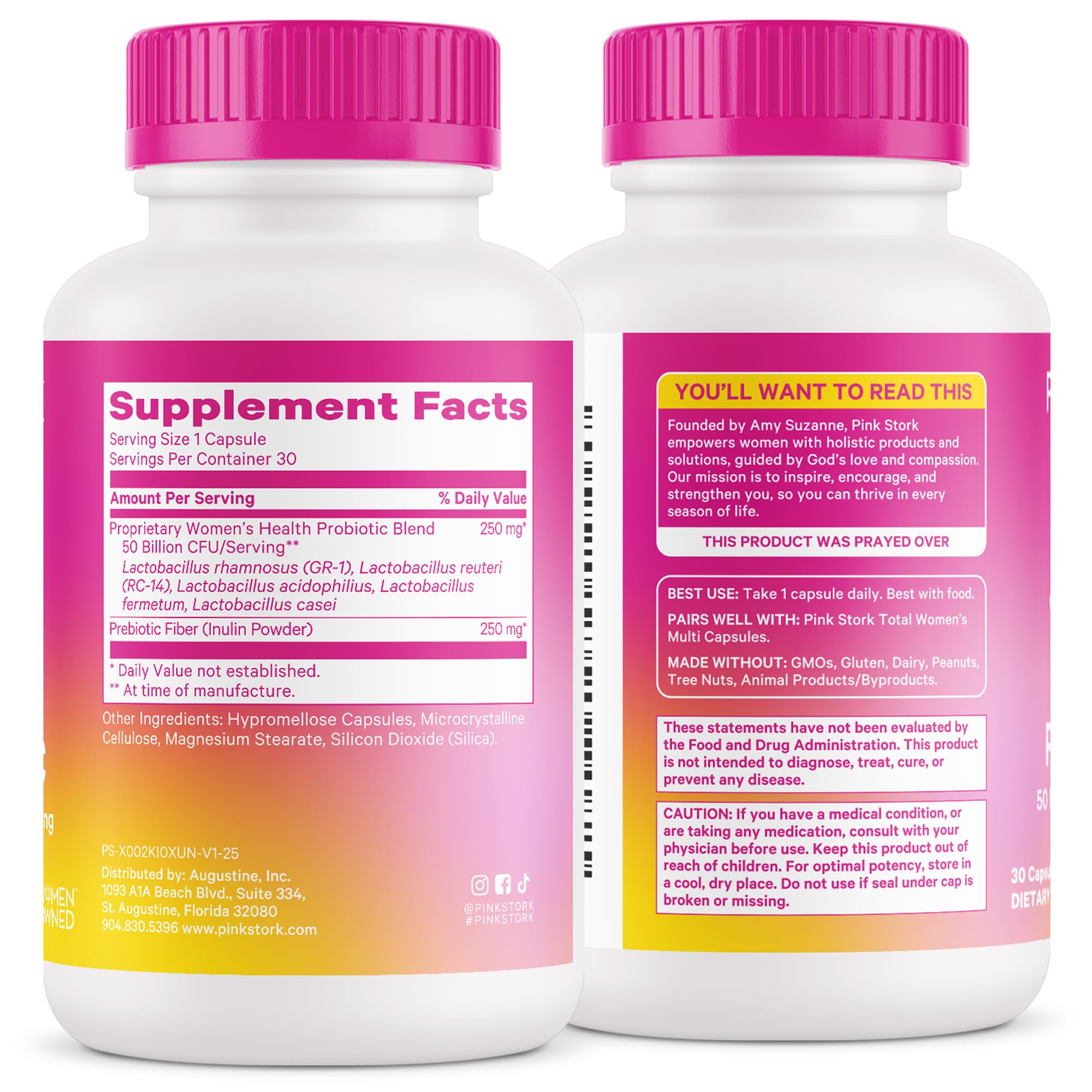 Pink Stork vegan capsules showcased on white background for clean, cruelty-free formula
