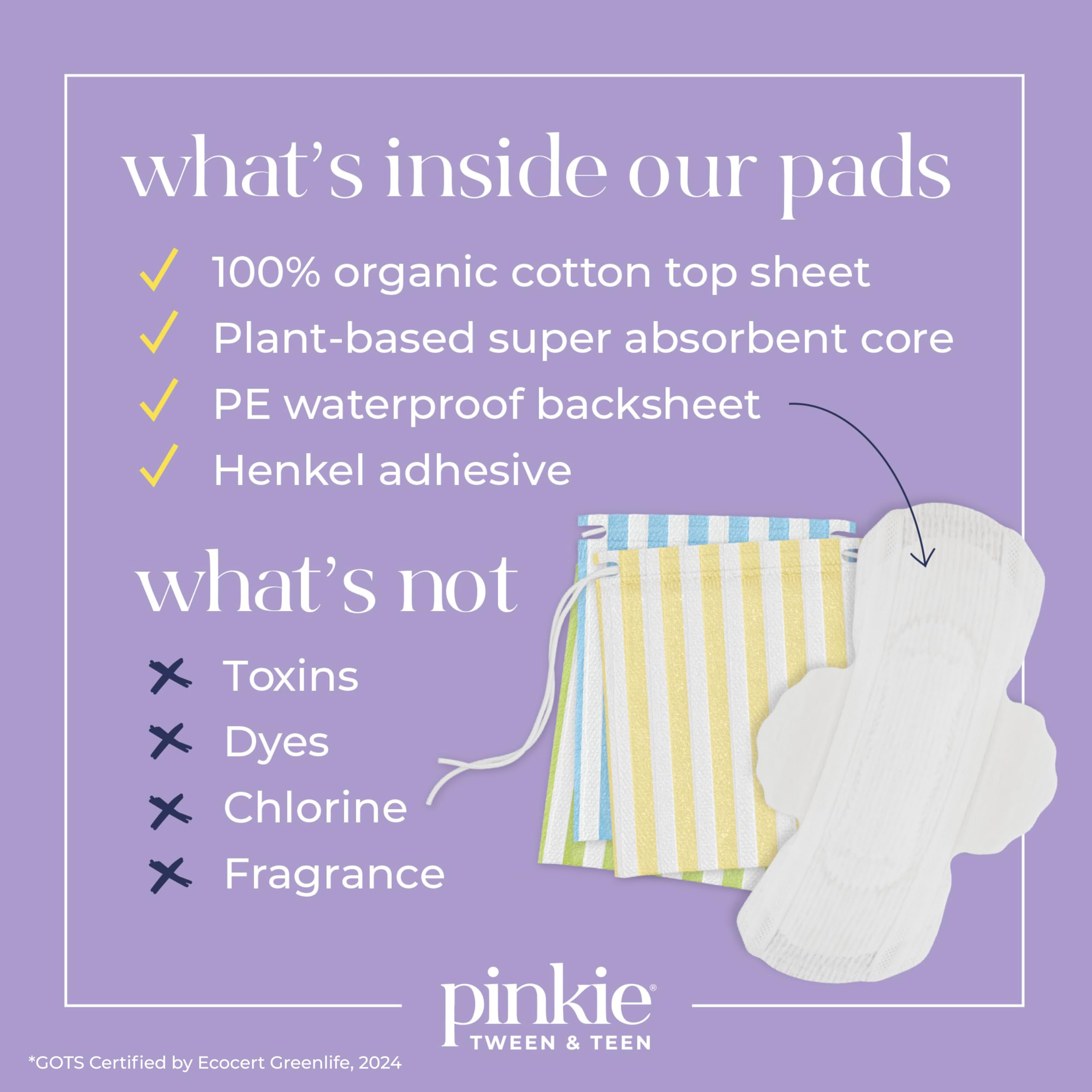 Pinkie Period Starter Pads chlorine-free and fragrance-free for sensitive skin