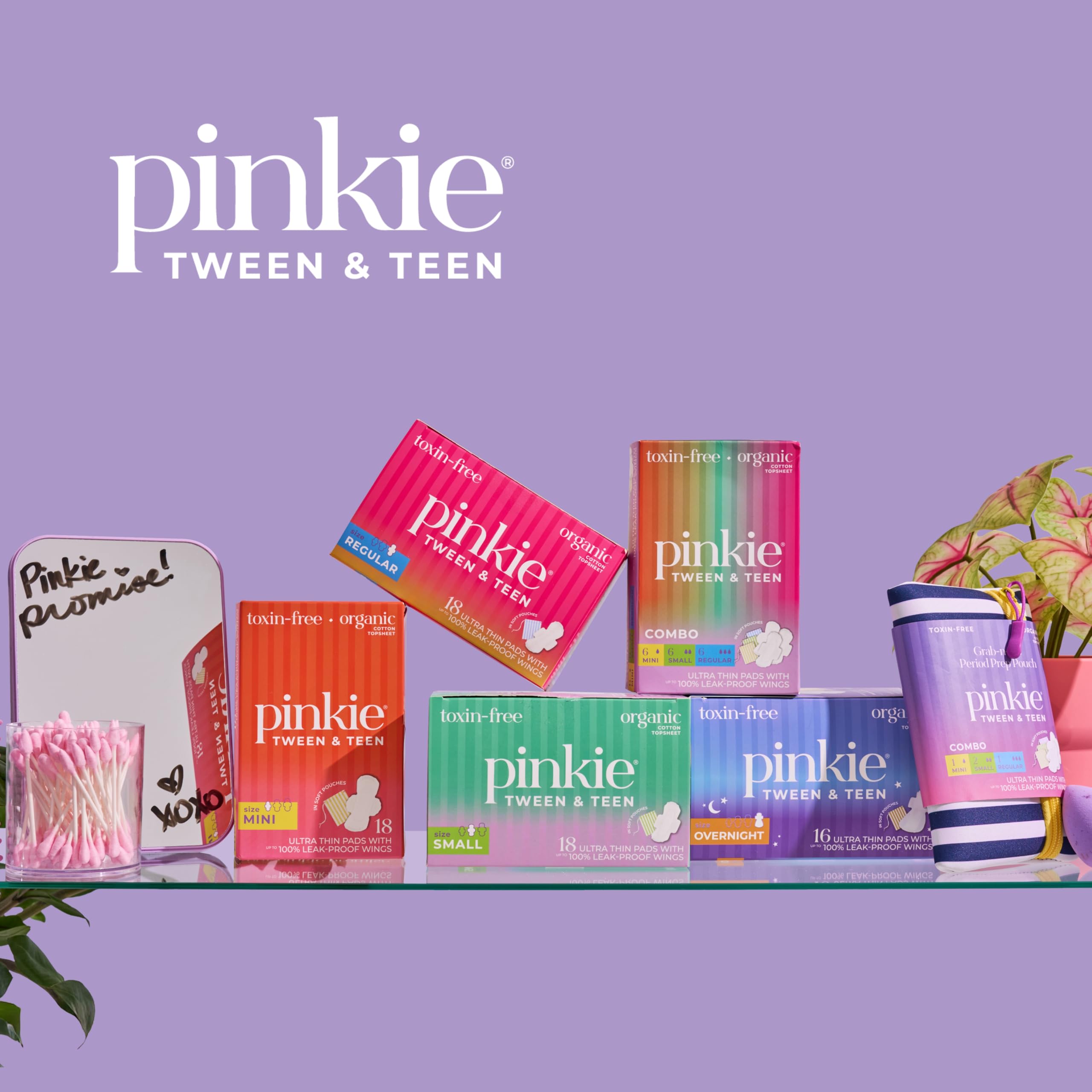Pinkie Period Starter Pads teen pack packaging display for easy shopping