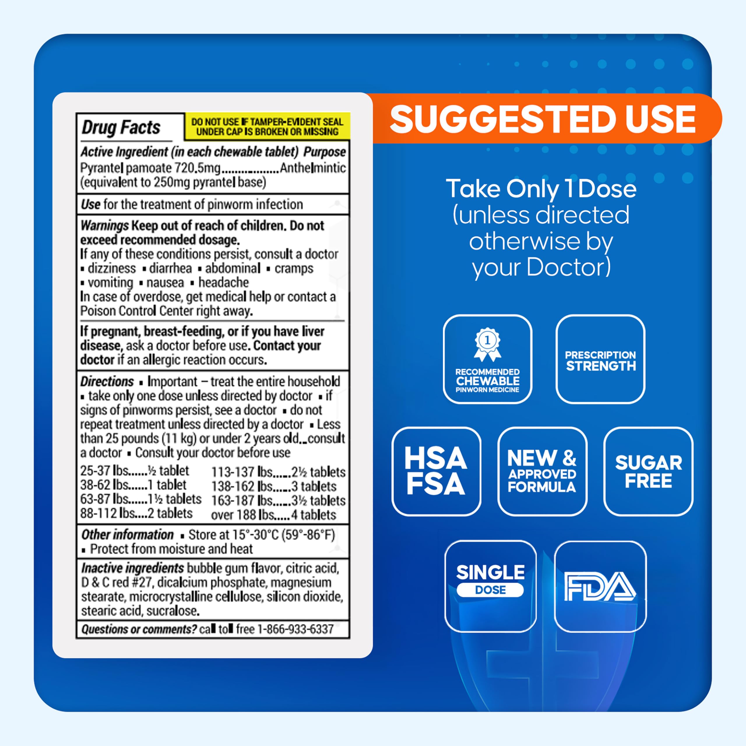 PIN RID 250mg pyrantel pamoate tablet showing active ingredient.
