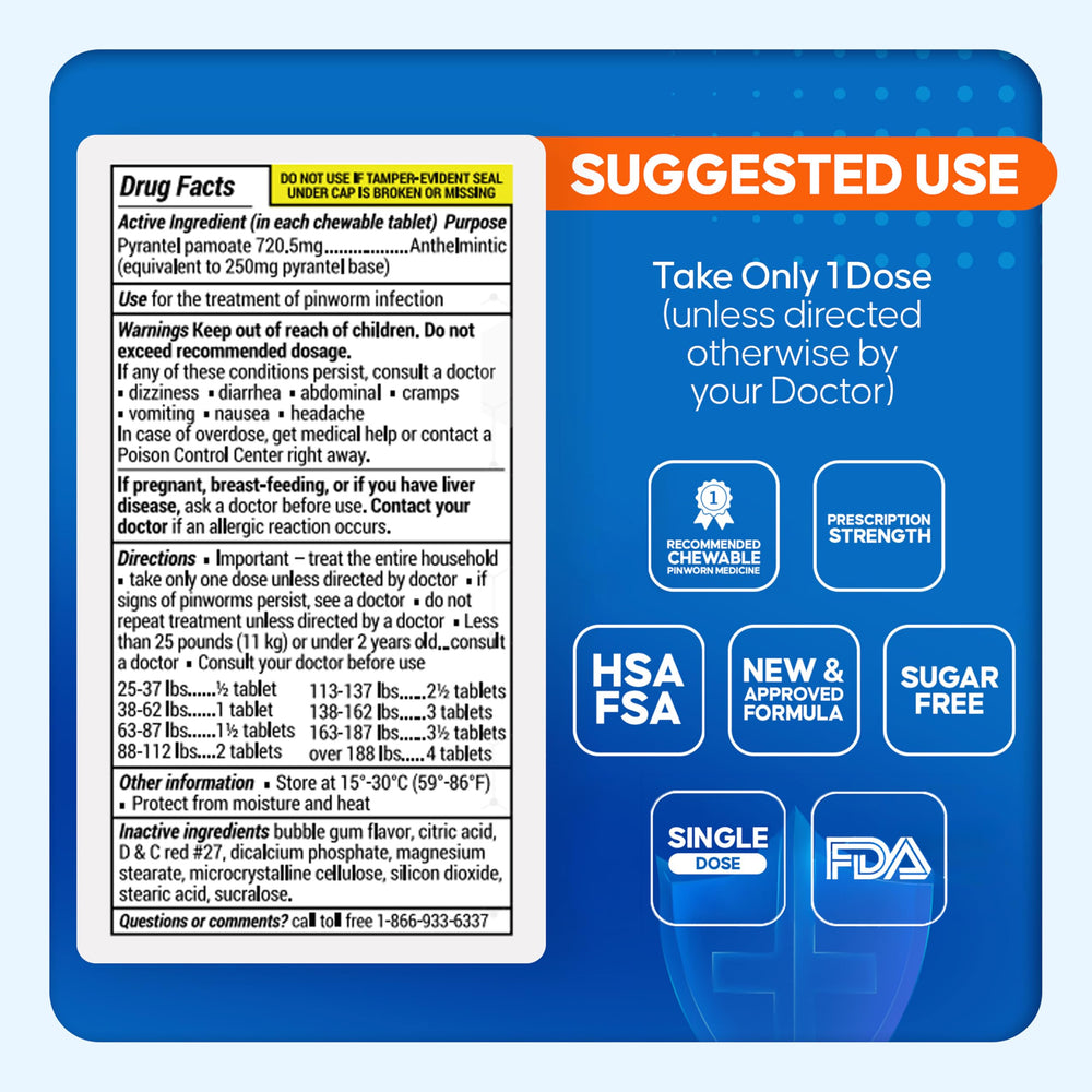 PIN RID 250mg pyrantel pamoate tablet showing active ingredient.