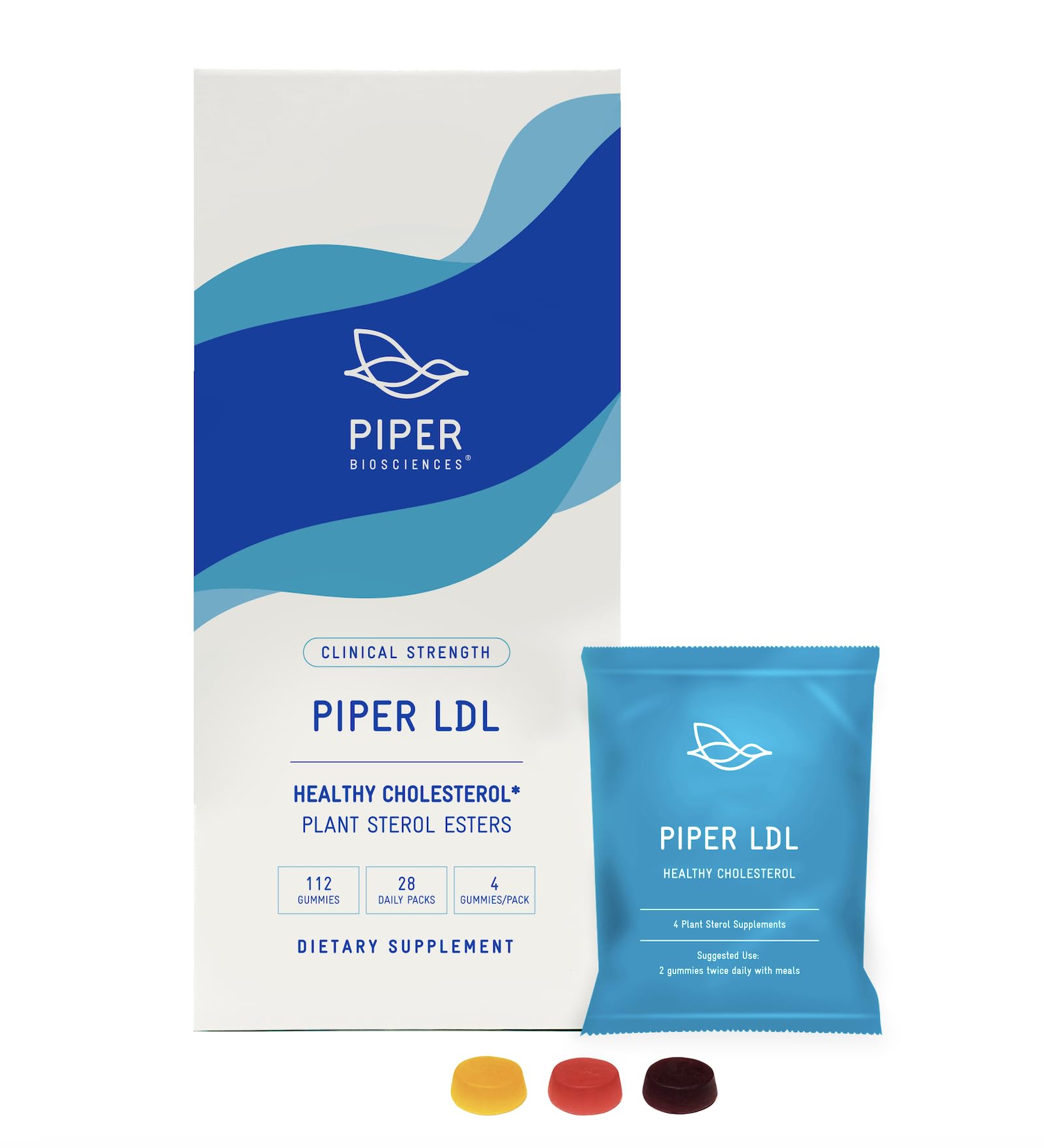Piper Biosciences plant sterol gummies box front for convenient cholesterol health support.