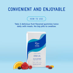 Piper Biosciences plant sterol gummies mixed berry flavor display with varied flavor options.