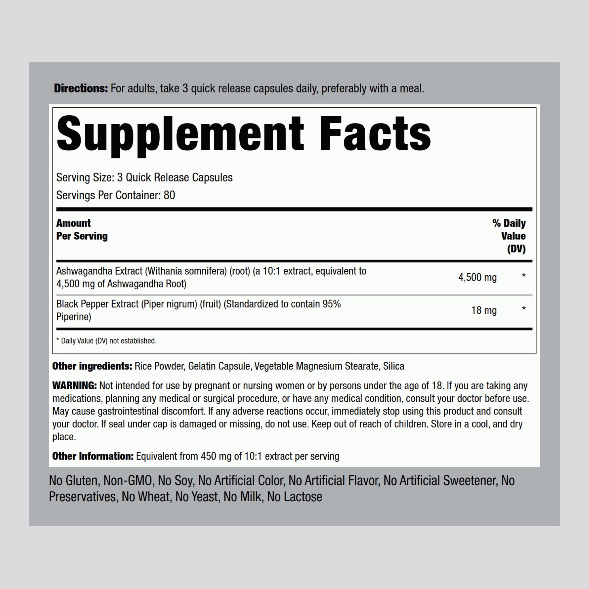 Piping Rock Ashwagandha capsules ready for convenient daily use.