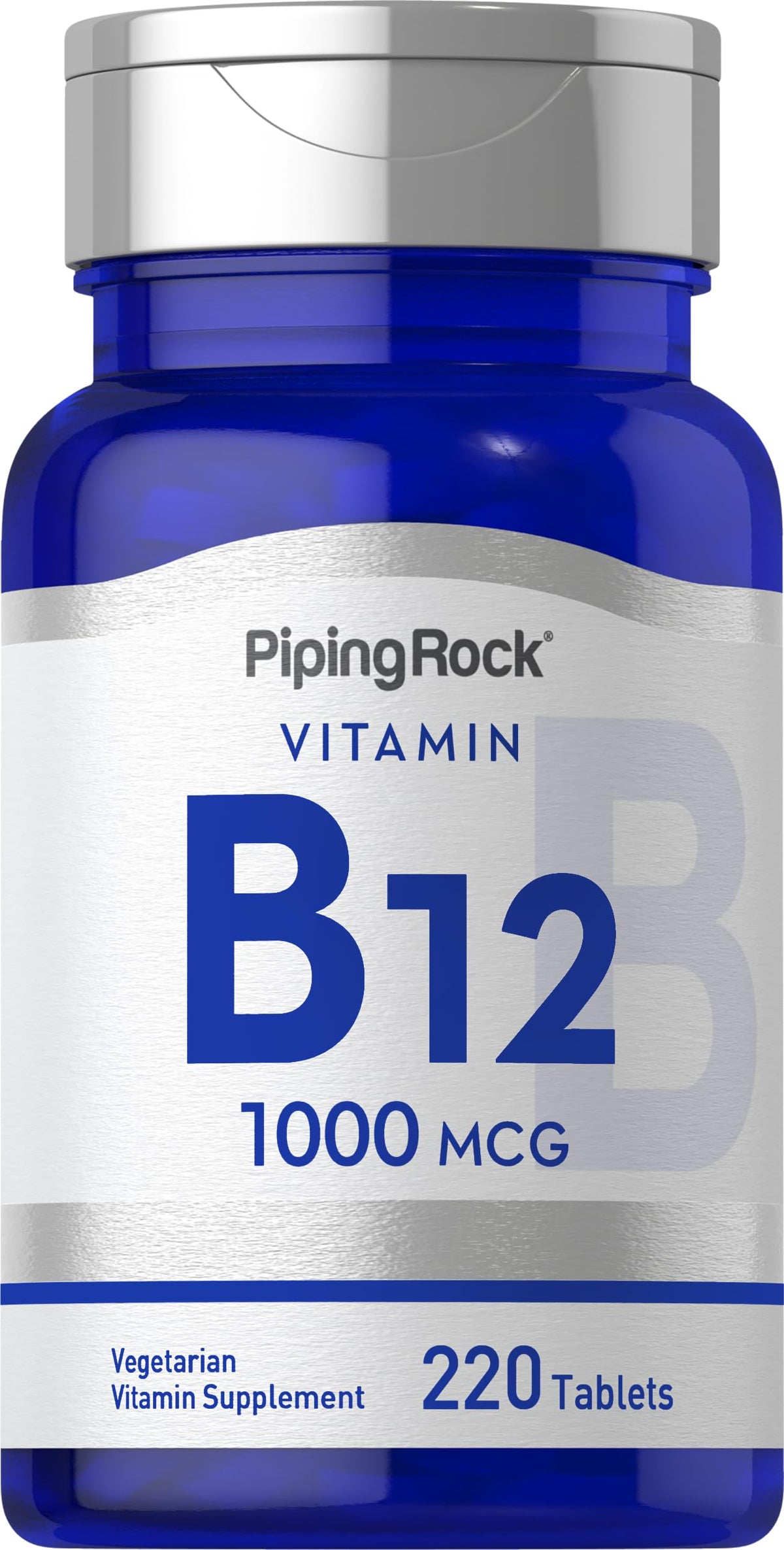 Piping Rock B12 1000 mcg bottle front showing label and potency