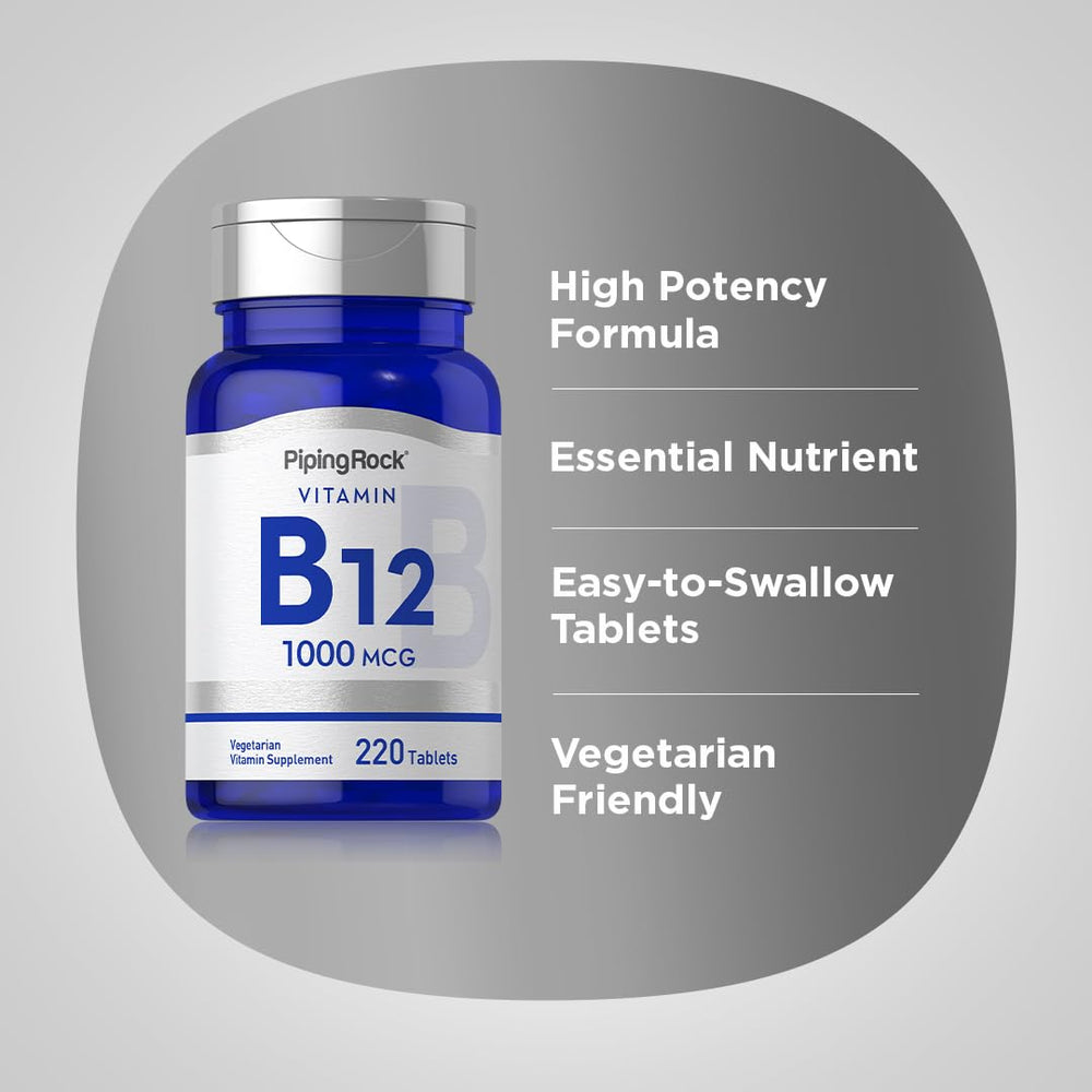 Piping Rock B12 bottle interior view with tablet tray for easy daily use