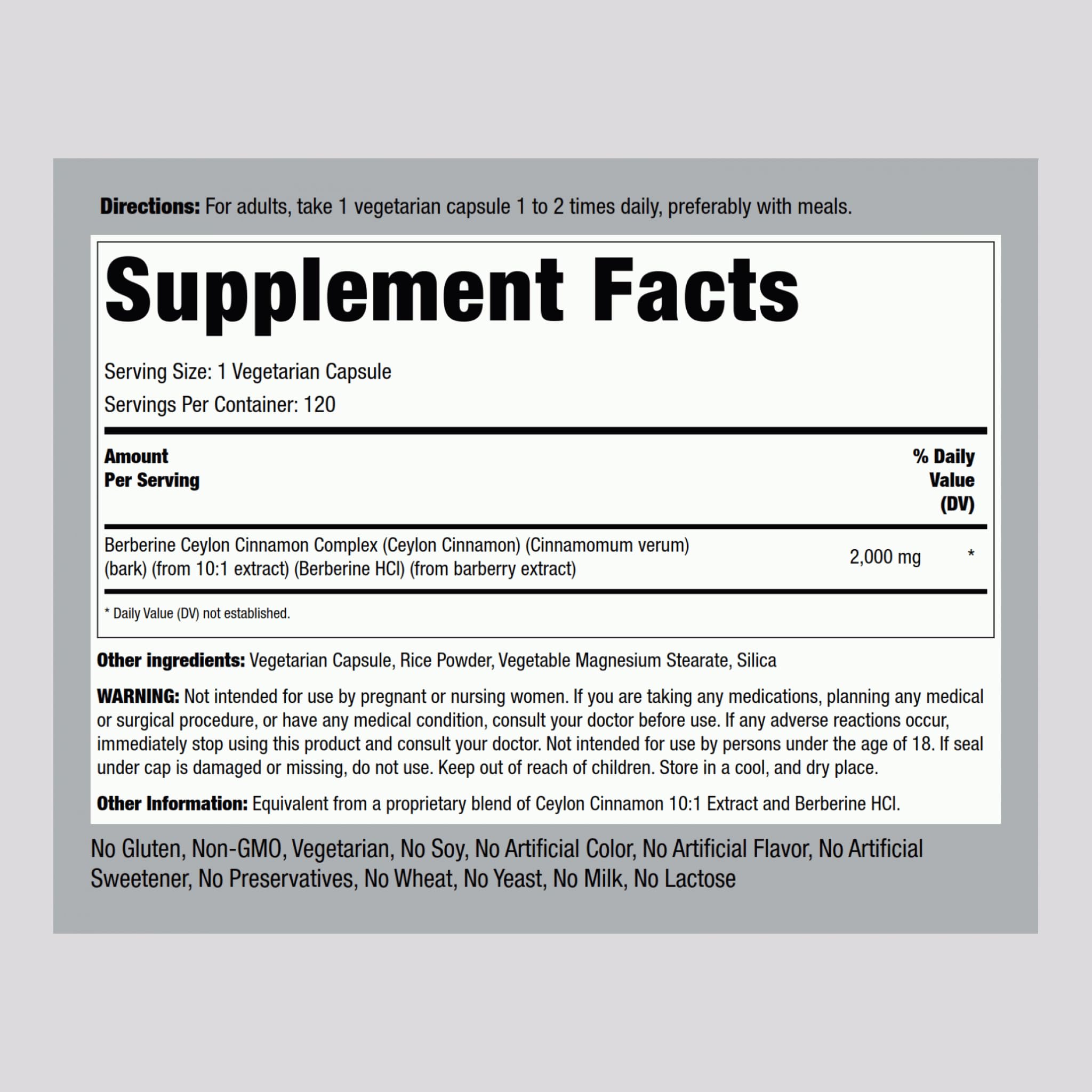 Piping Rock Berberine Cinnamon capsules ready for daily use.