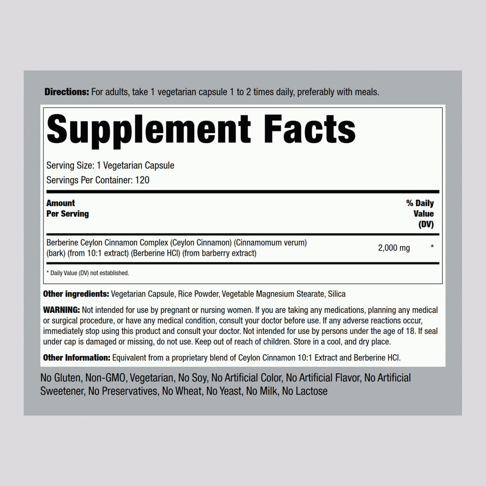 Piping Rock Berberine Cinnamon capsules ready for daily use.
