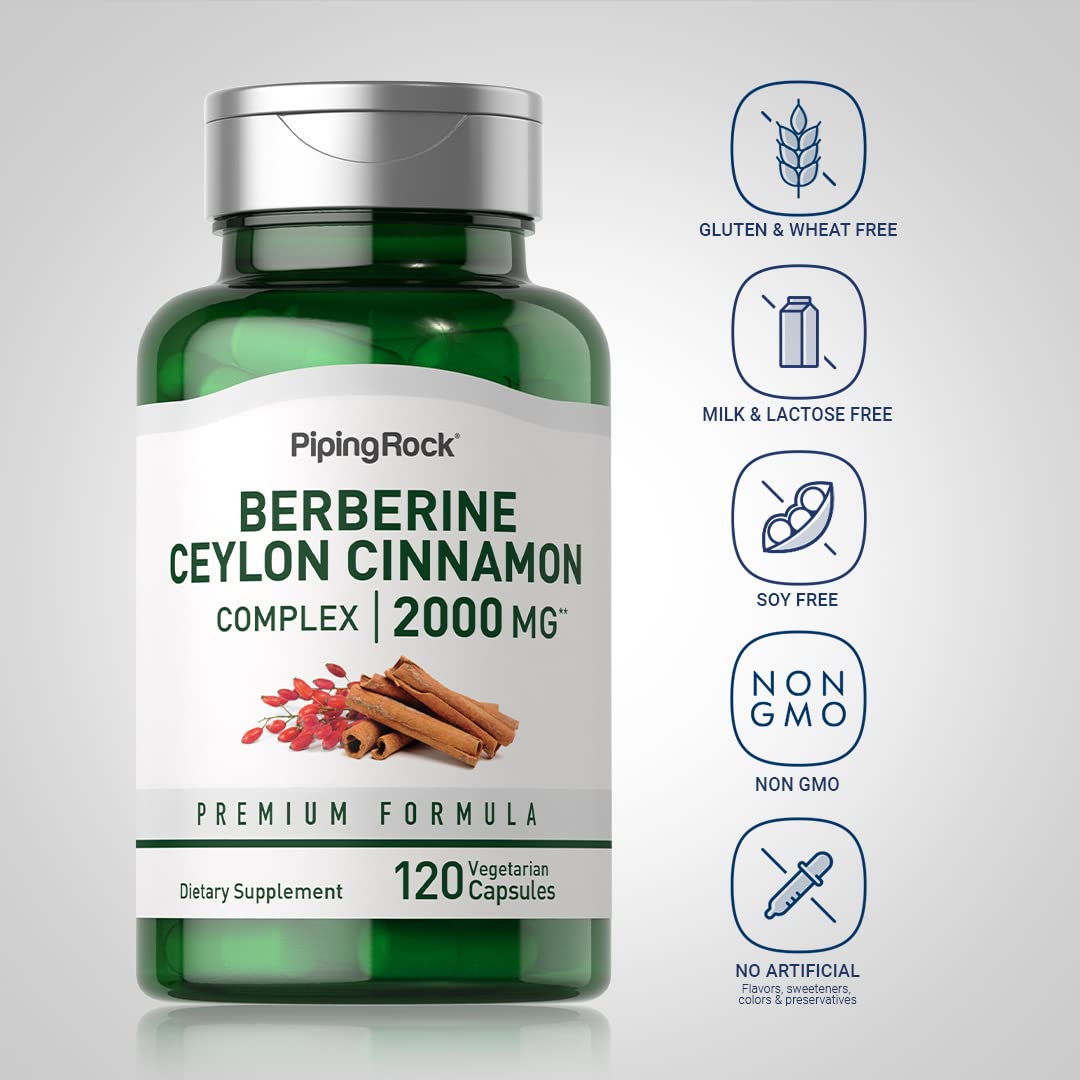 Piping Rock Berberine Cinnamon label, non-GMO and gluten-free.