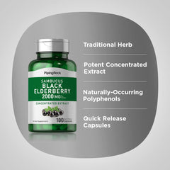 Piping Rock Black Elderberry Capsules 180 pills pack for everyday use.