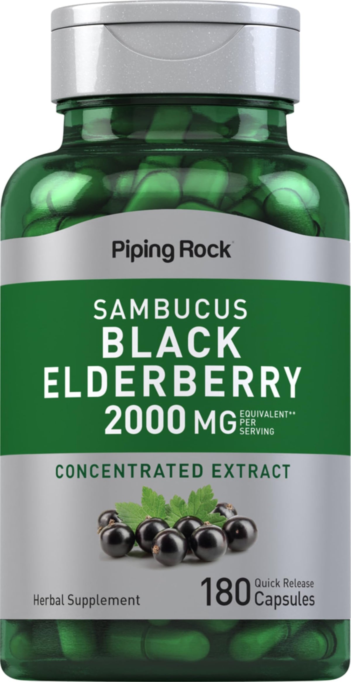 Piping Rock Black Elderberry Capsules bottle front for daily wellness routine.