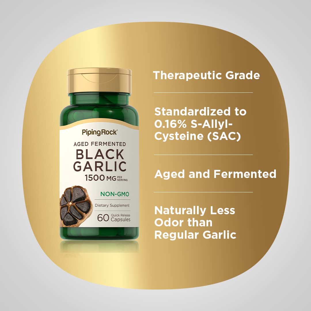 Piping Rock Black Garlic Capsules box front view for quick product recognition.