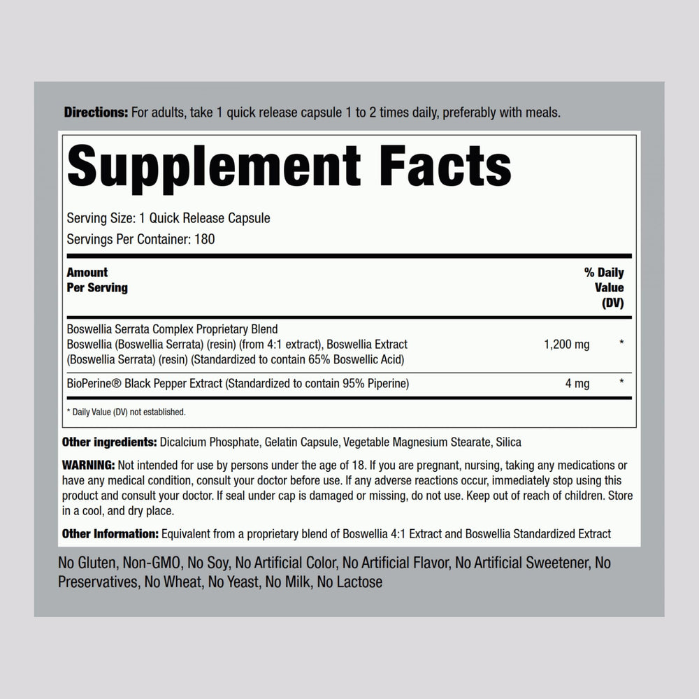 Piping Rock Boswellia Outer Box showcasing potency and standardized blend