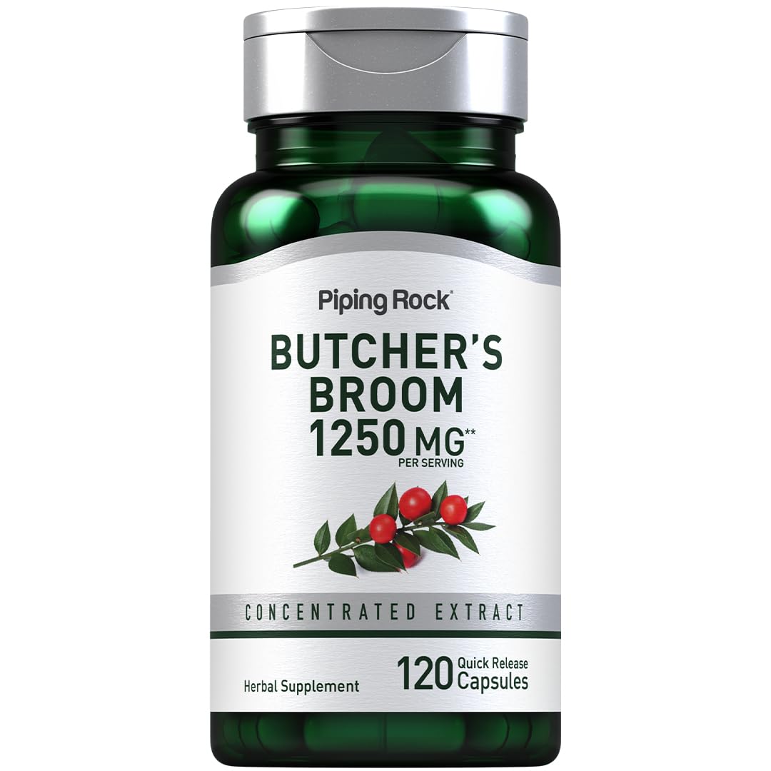 Piping Rock Butchers Broom bottle with capsules for daily support