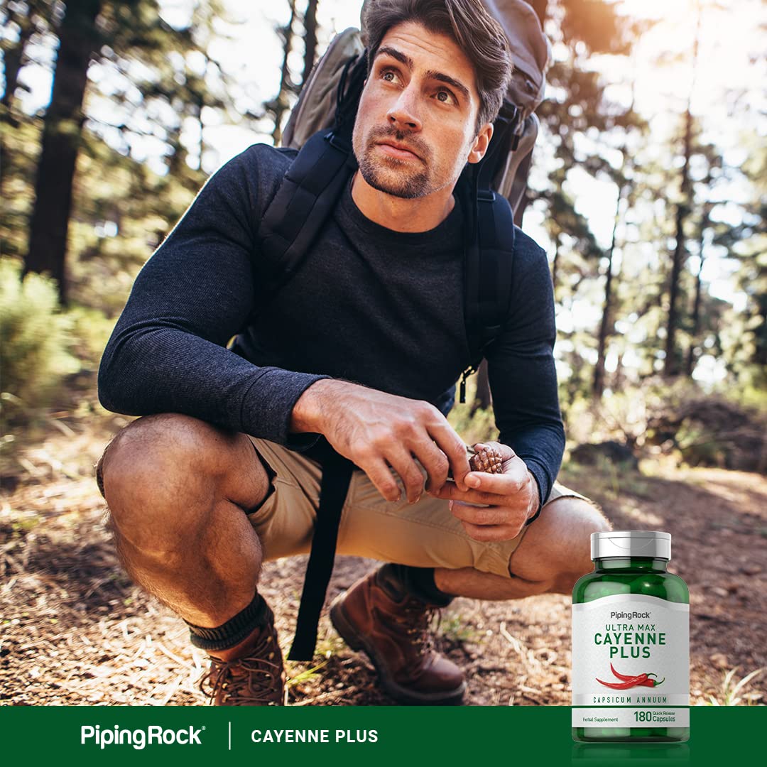 Piping Rock cayenne bottle with capsules ready for daily use