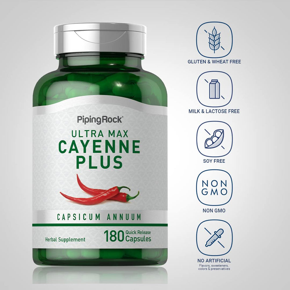 Piping Rock Cayenne Pepper with ginger and hawthorn berries close-up ingredients