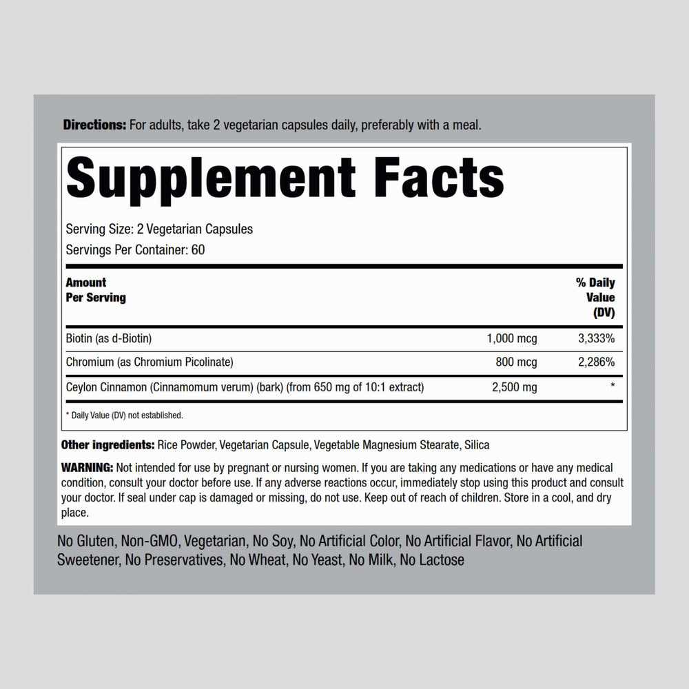 Piping Rock Ceylon Cinnamon capsules bottle close-up highlighting convenient daily capsules.