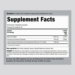 Piping Rock Ceylon Cinnamon capsules bottle close-up highlighting convenient daily capsules.