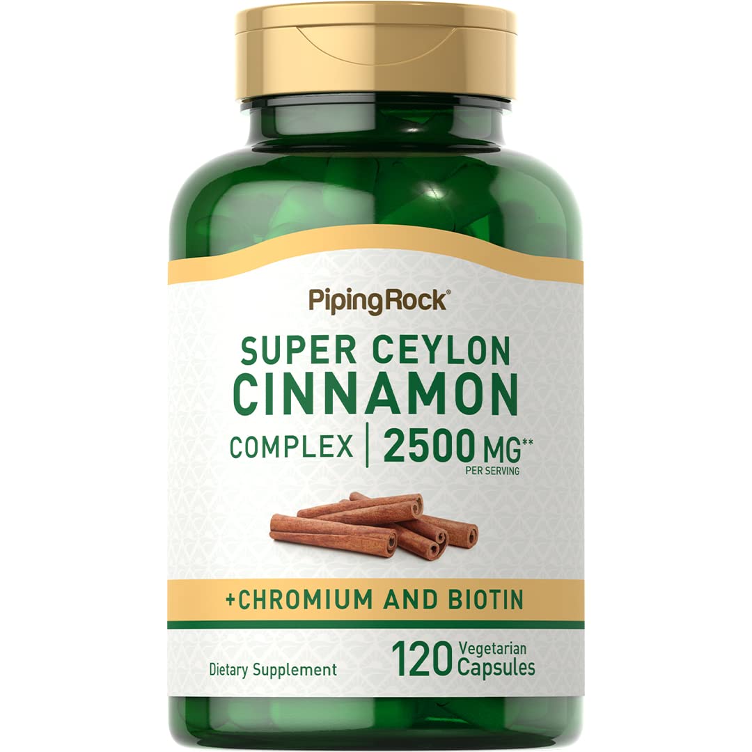 Piping Rock Ceylon Cinnamon capsules hero image for daily spice-inspired wellness routine.