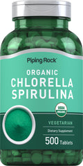 Piping Rock Chlorella Spirulina Organic - 500 Vegetarian Tablets | Non-GMO & Gluten Free