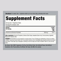 Piping Rock Chromium Picolinate 200 mcg bottle back view with dosage information
